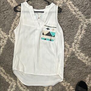 Pink Owl White Sleeveless Blouse with Geometric Pocket